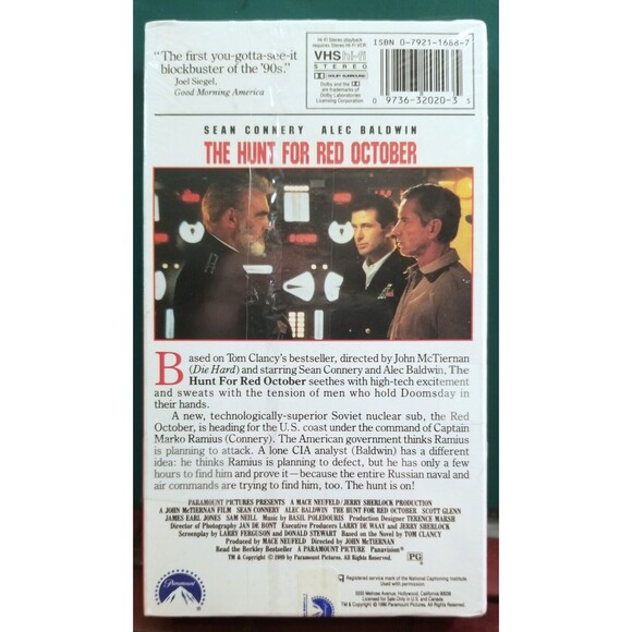 The Hunt for Red October Sealed VHS 1990 Tom Clancy Sean Connery Alec Baldwin - Picture 2 of 2